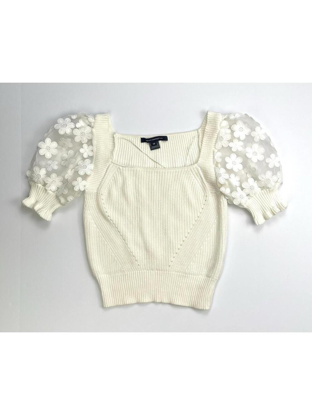 French Connection Juliet Mozart Top White Floral 3D Puff Sleeve Cottage XS